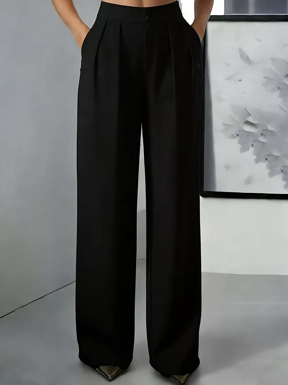 High-Waisted Pleated Wide-Leg Pants, image 6