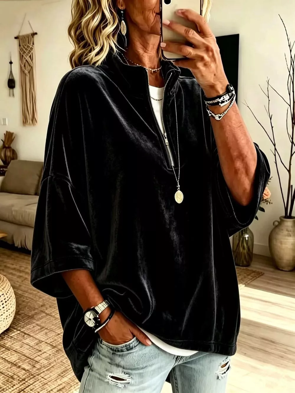 Full Size Velvet Quarter-Zip Sweatshirt Plus Size, image 10