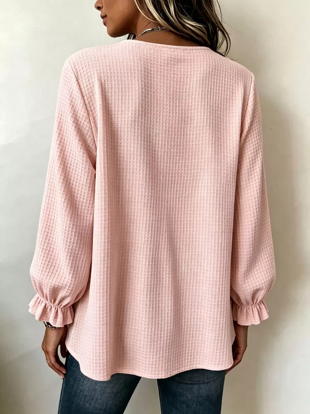 Waffle Knit Long Sleeve Top, image 3