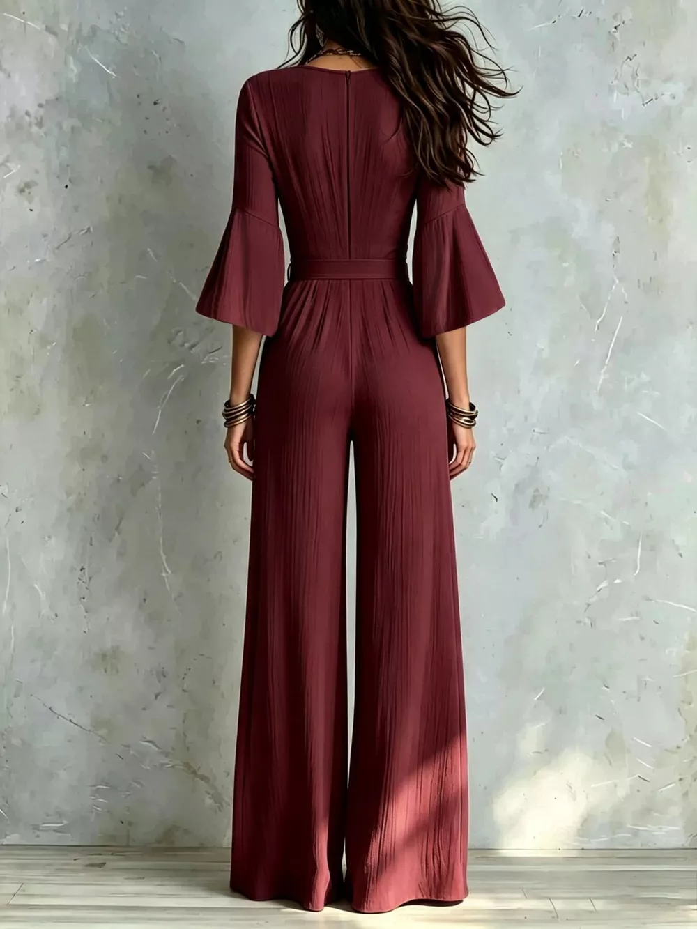 Pleated Wide-Leg Jumpsuit with Tie-Waist, image 12