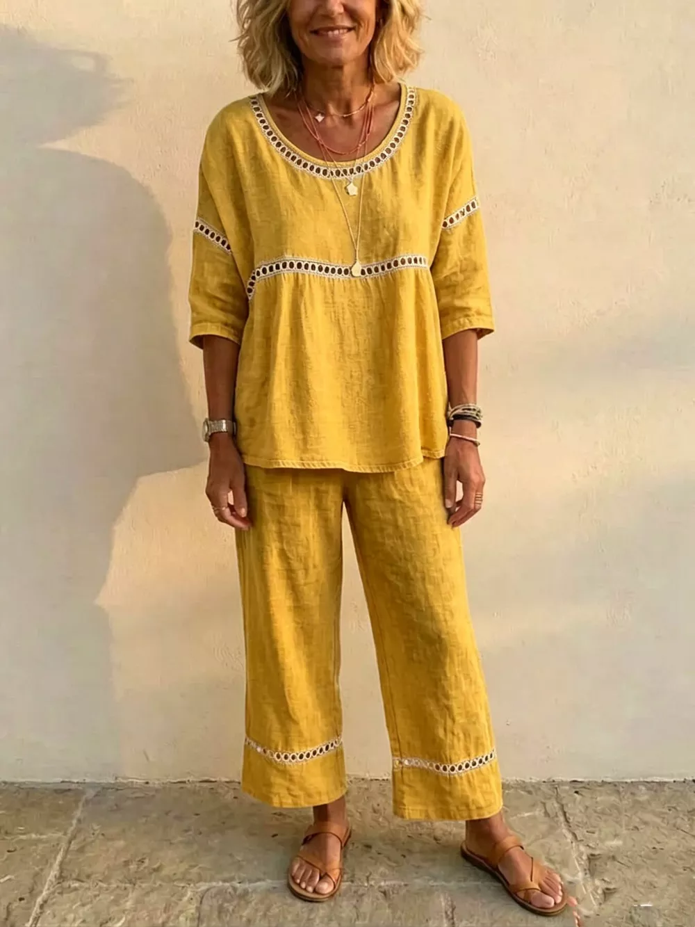 Full Size Hollow-Out Detailing Top and Pants Set Plus Size, image 18