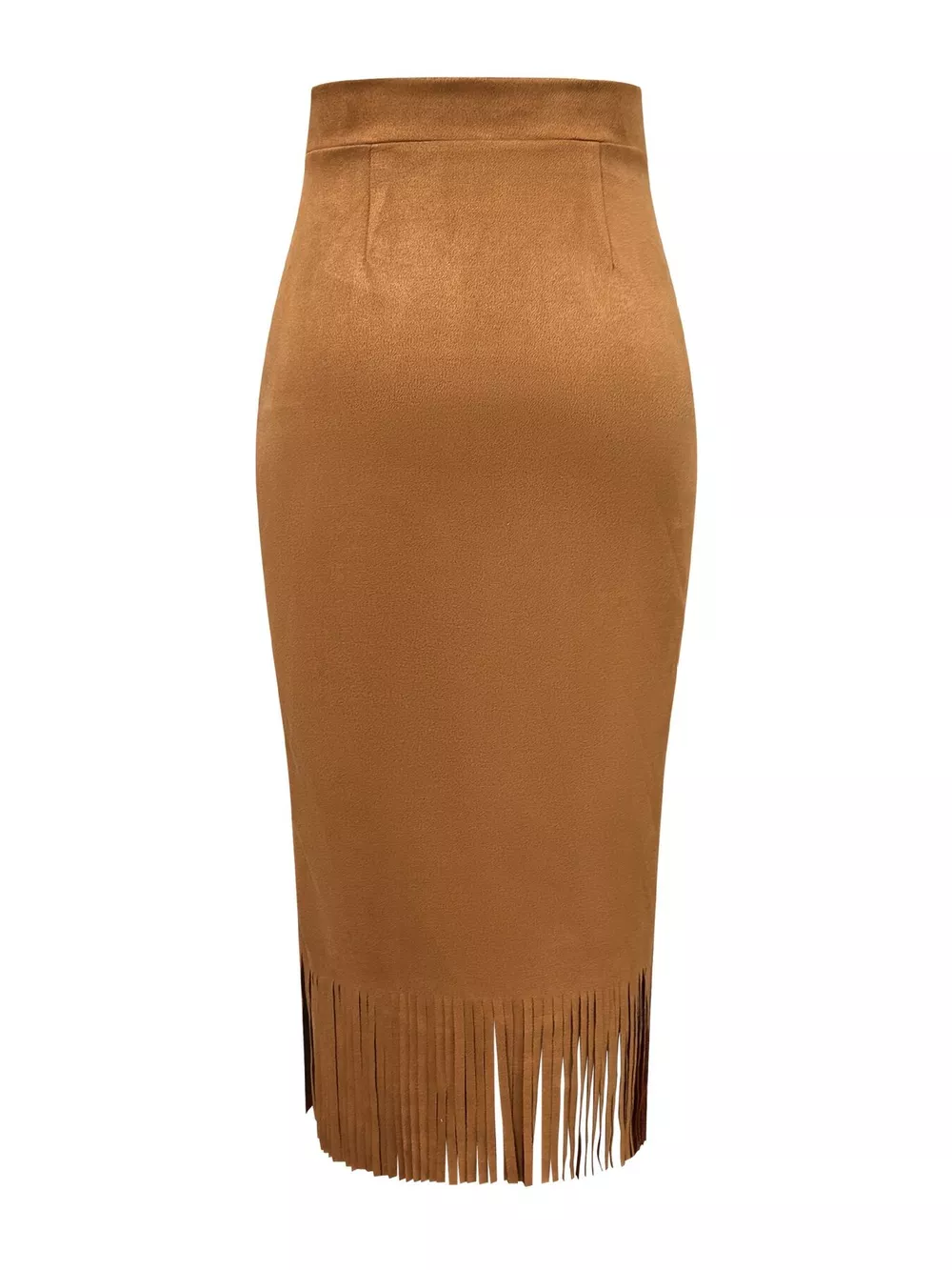 High-Waisted Suede Fringe Midi Skirt, image 5
