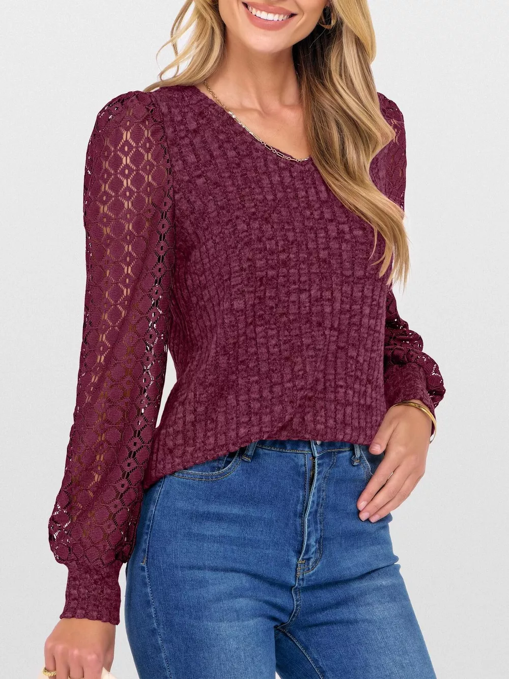 Lace Sleeve V-Neck T-Shirt, image 17