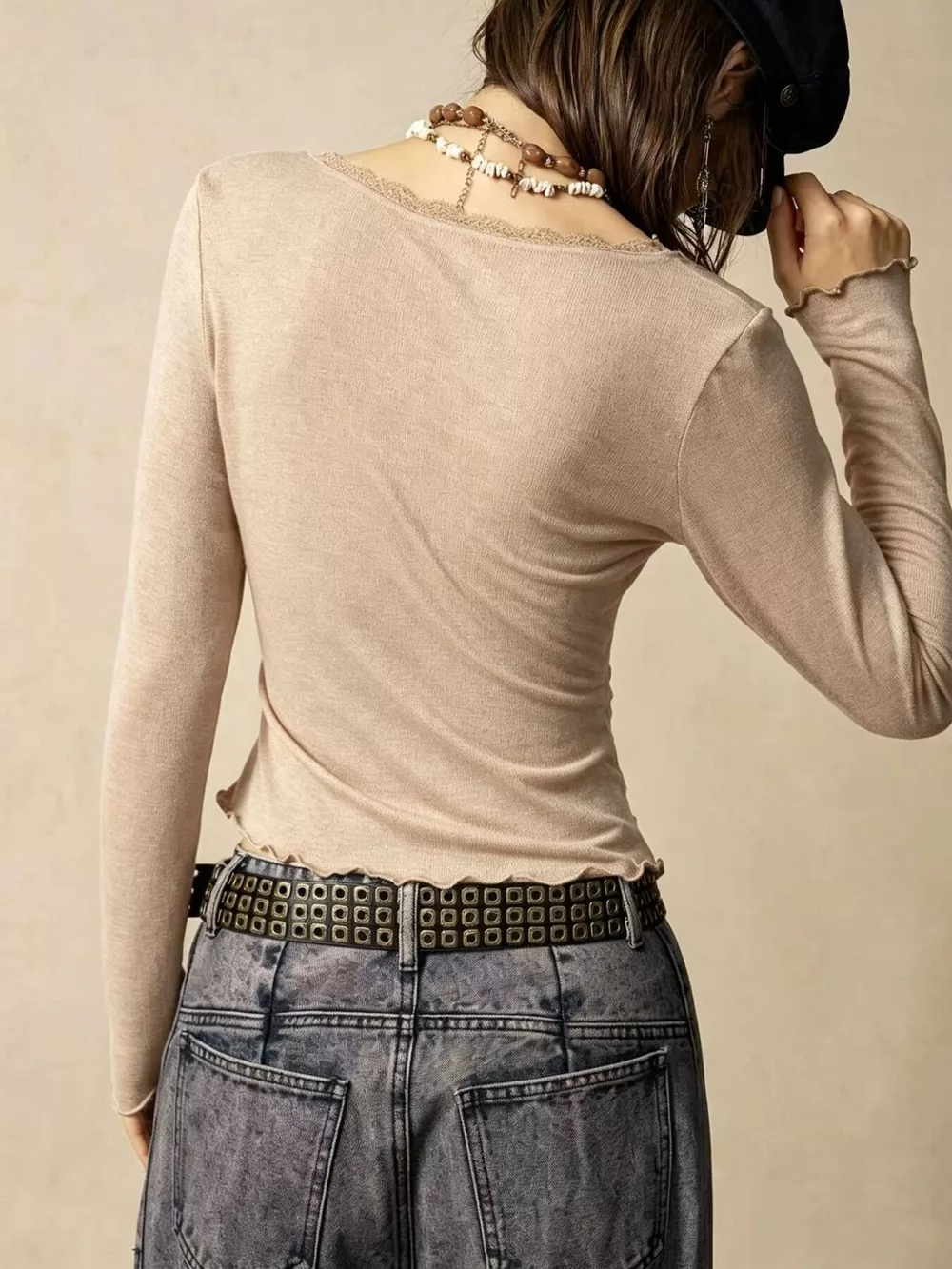 Lace Detail Long Sleeve T-Shirt, image 6