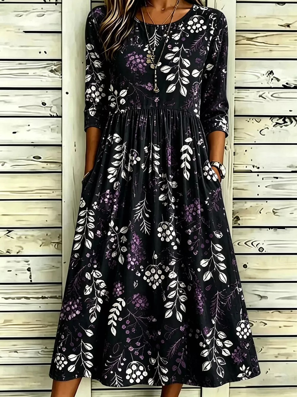 Full Size Printed Midi Dress with Pockets Plus Size, image 7