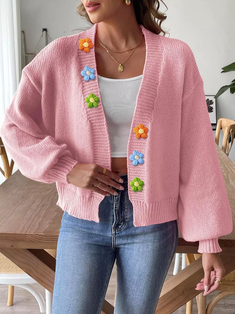 Flower Open Front Cardigan, image 8