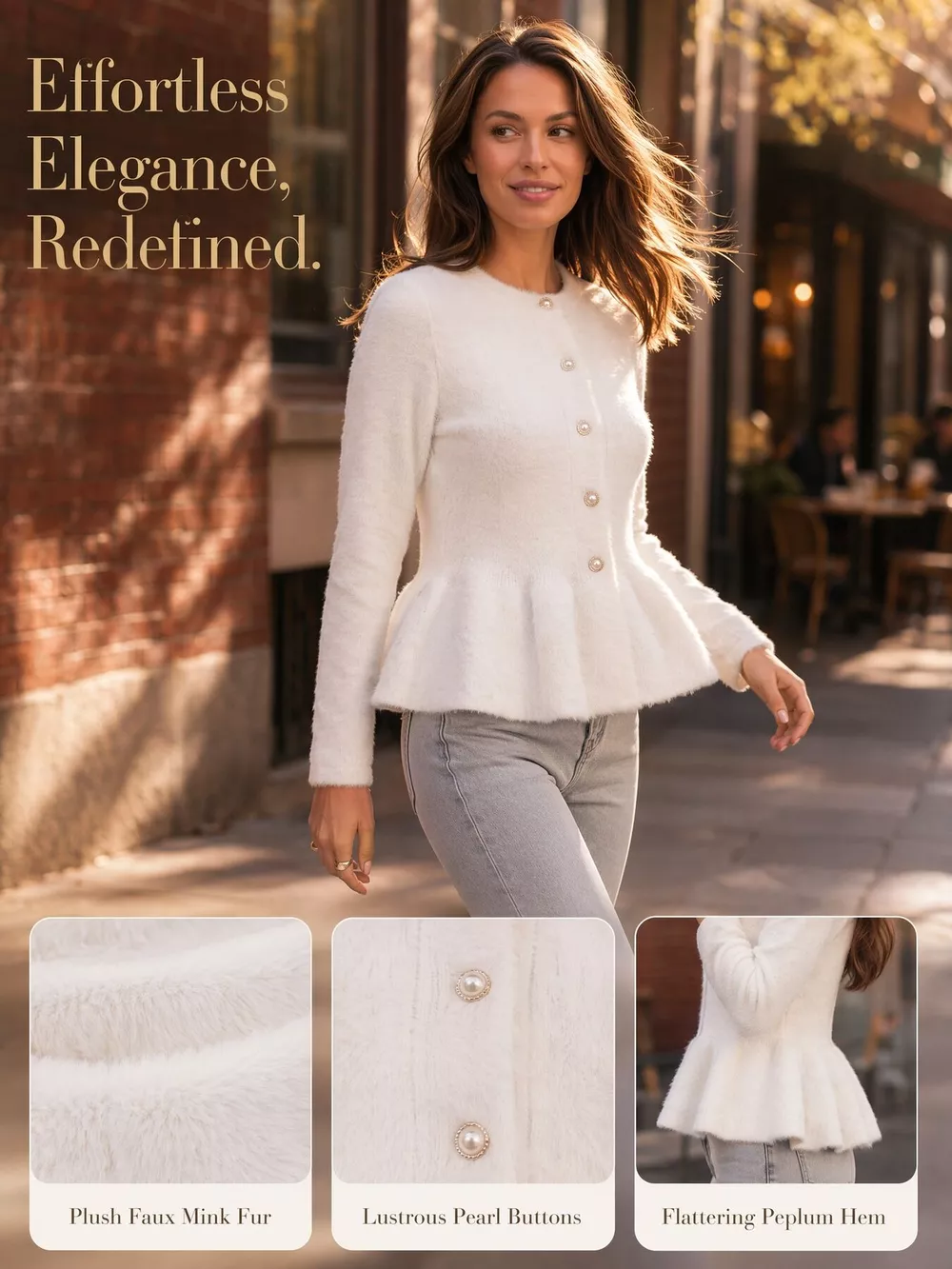 Fuzzy Peplum Cardigan with Pearl Buttons, image 5