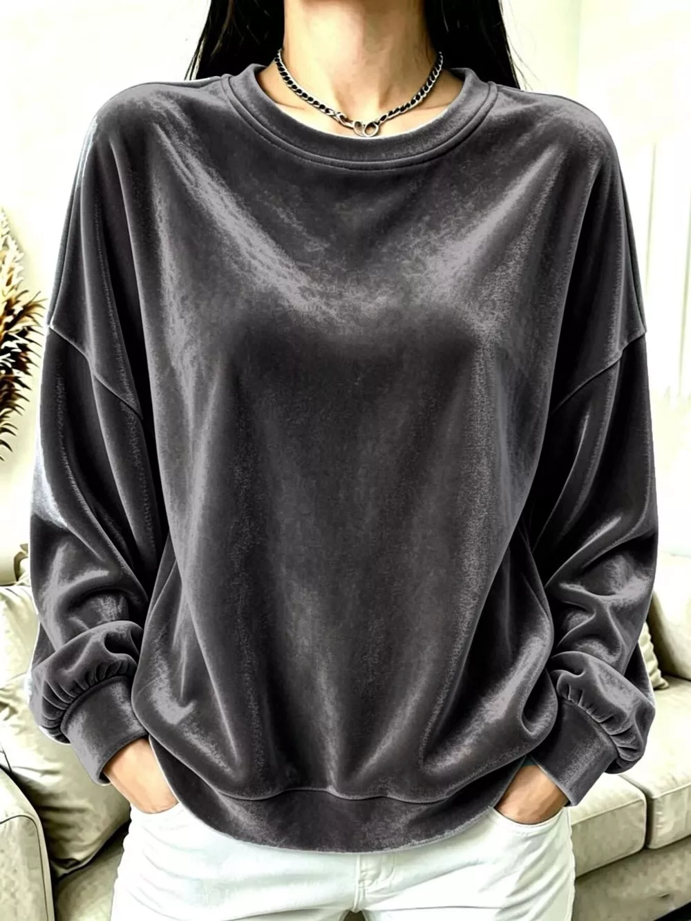 Full Size Velvet Dropped Shoulder Sweatshirt Plus Size, image 7