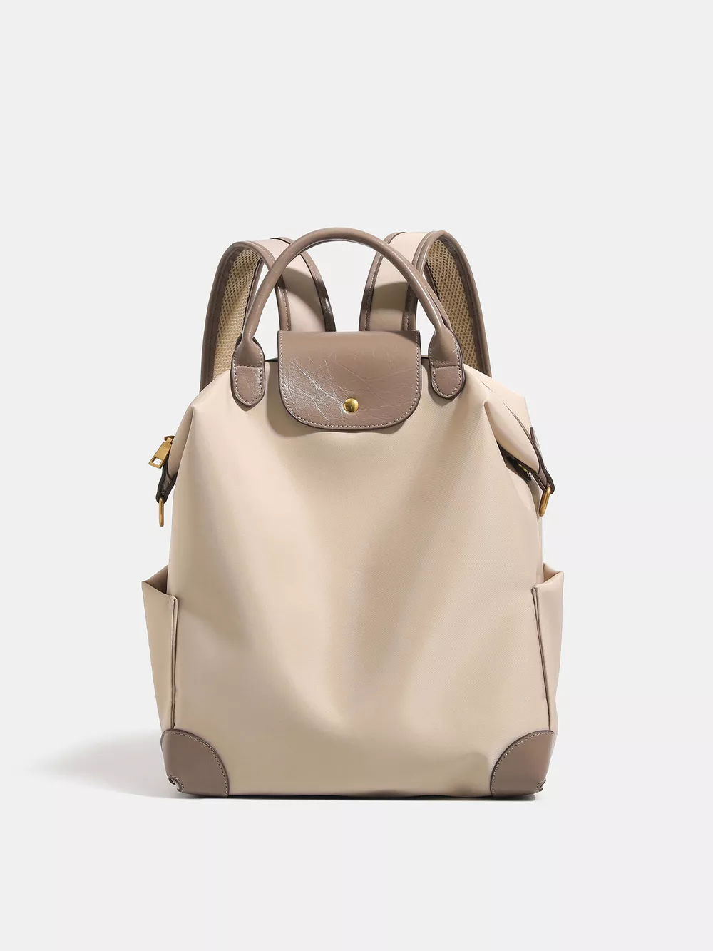 Elegant Minimalist Nylon Backpack Bag with Leather Trim, image 6