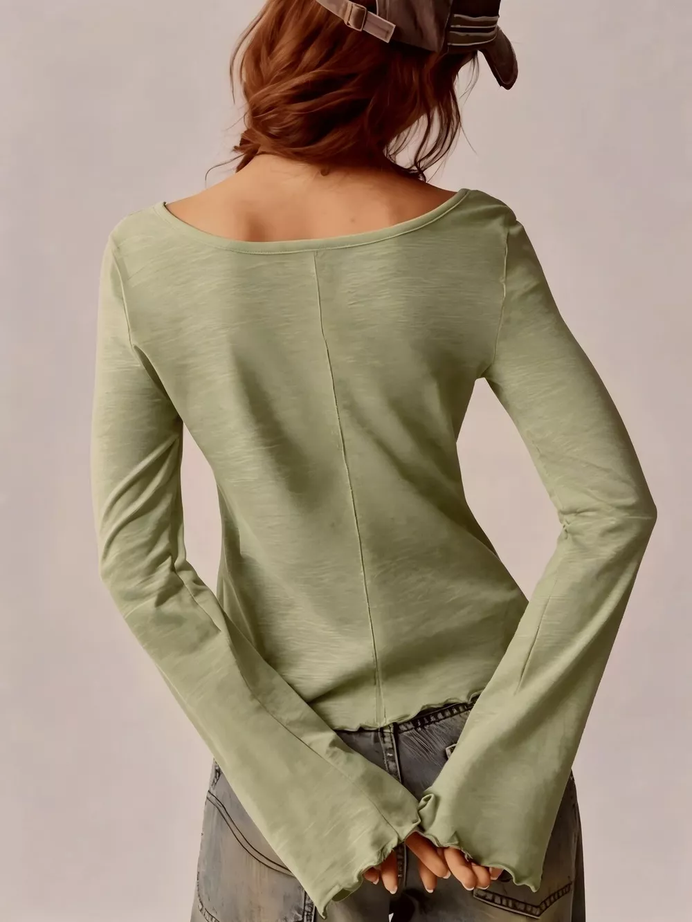 Square Neck Long Sleeve Slim-Fit T-Shirt, image 6