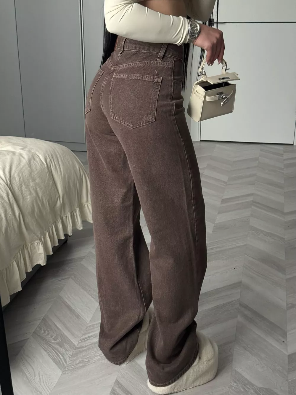 High-Waisted Wide-Leg Jeans with Tie-Waist Detail, image 2