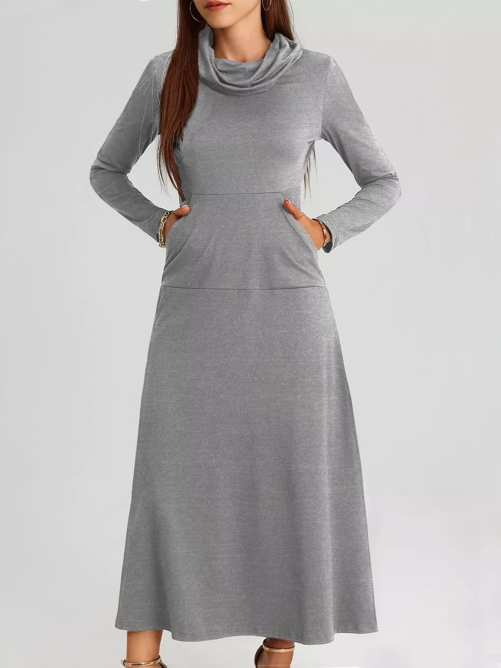 Cowl Neck Long Sleeve Midi Dress, image 4