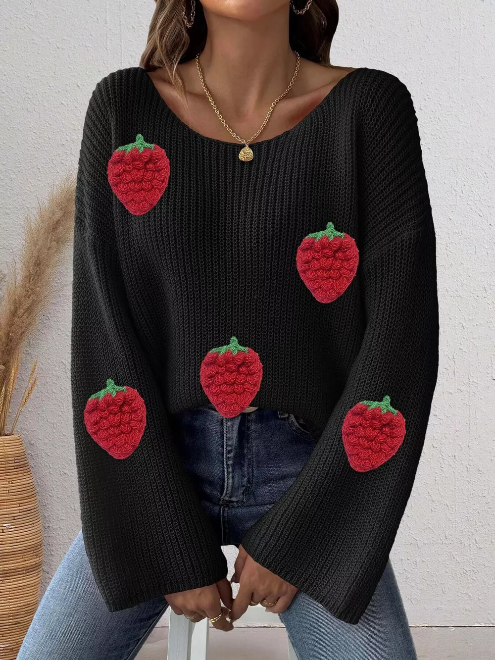 Strawberry Applique Oversized Sweater, image 7