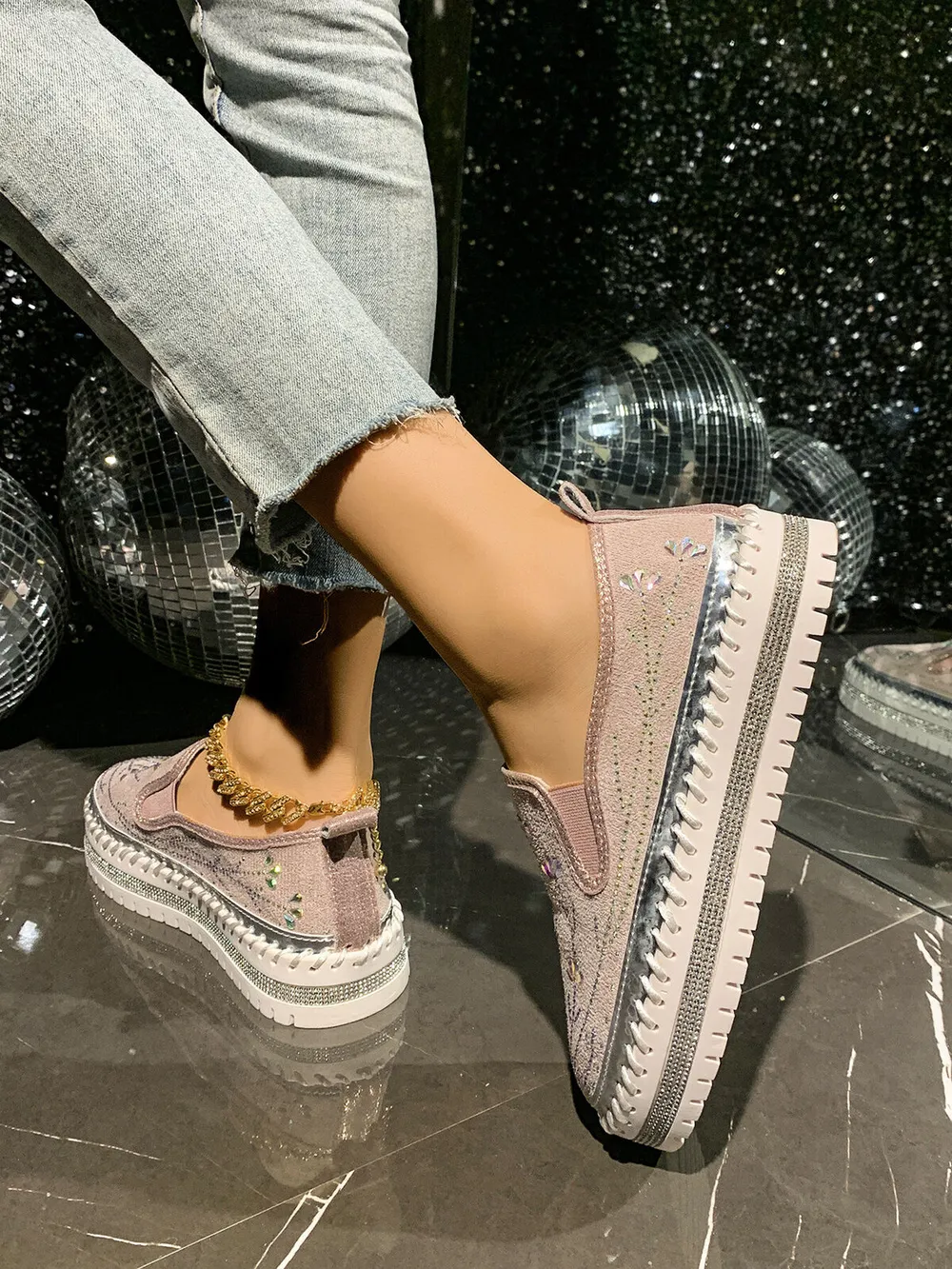 Rhinestone Embellished Platform Loafers