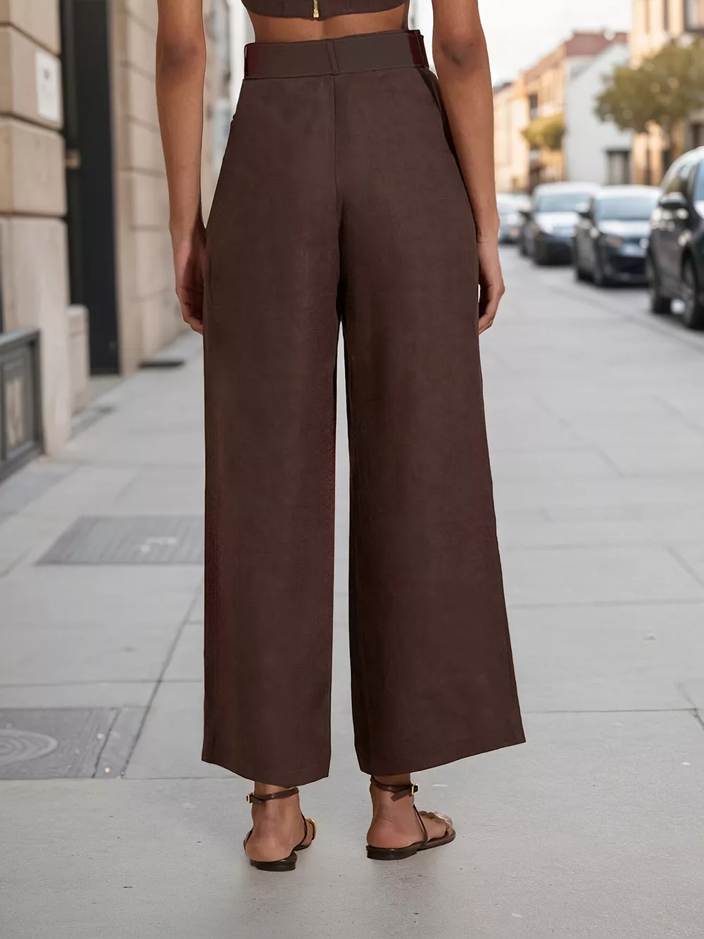 Lapel Collar Blazer and Wide Leg Pants Set, image 4