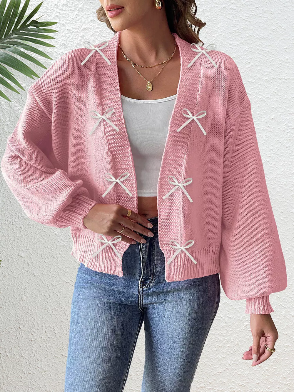 Bow-Tie Open Front Knit Cardigan, image 15