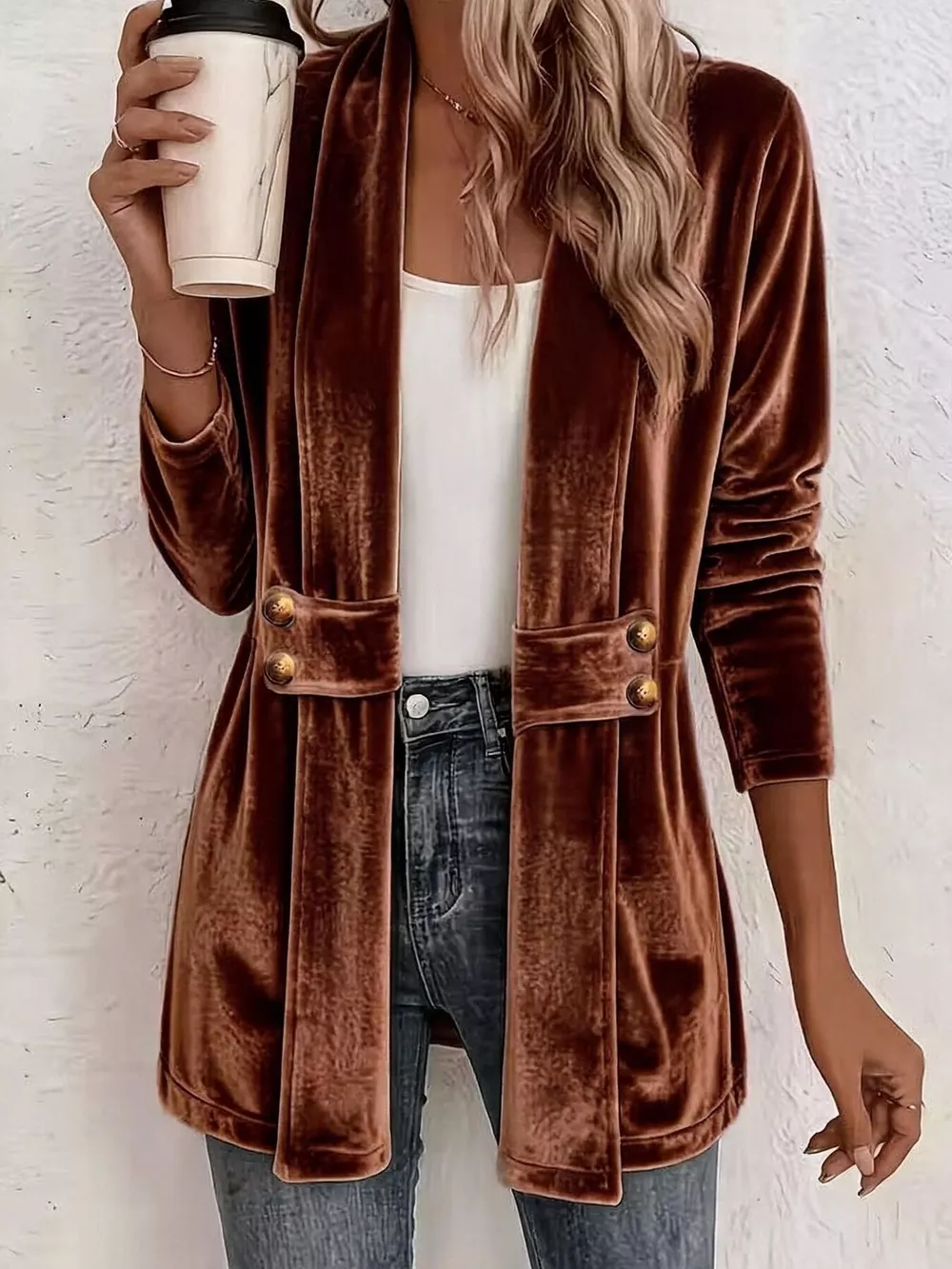 Full Size Velvet Open-Front Cardigan Plus Size, image 3