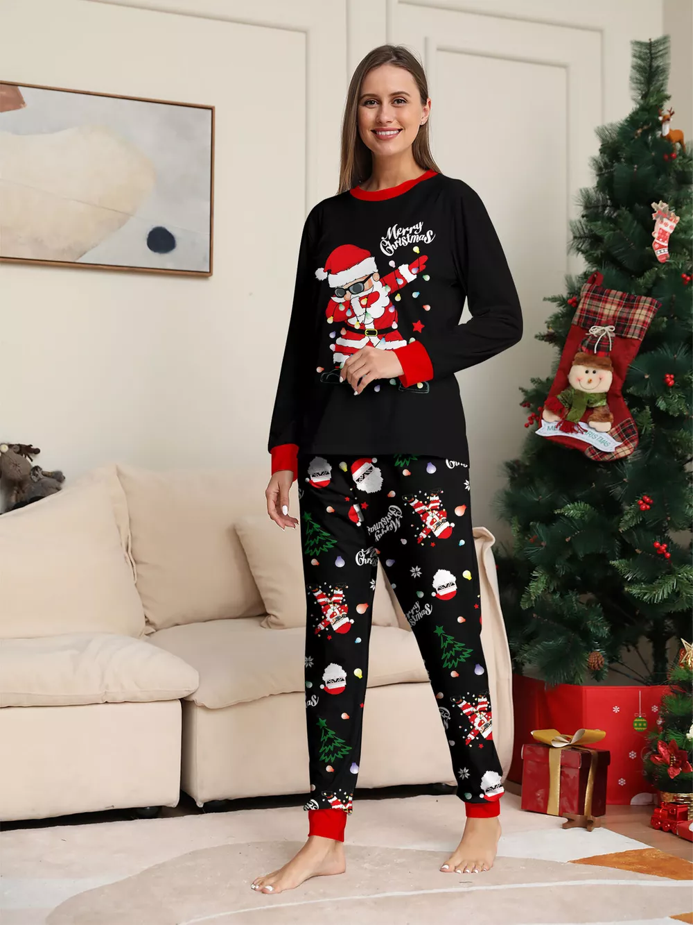 Full Size Family Matching Christmas Santa Pajamas Set Plus Size, image 3