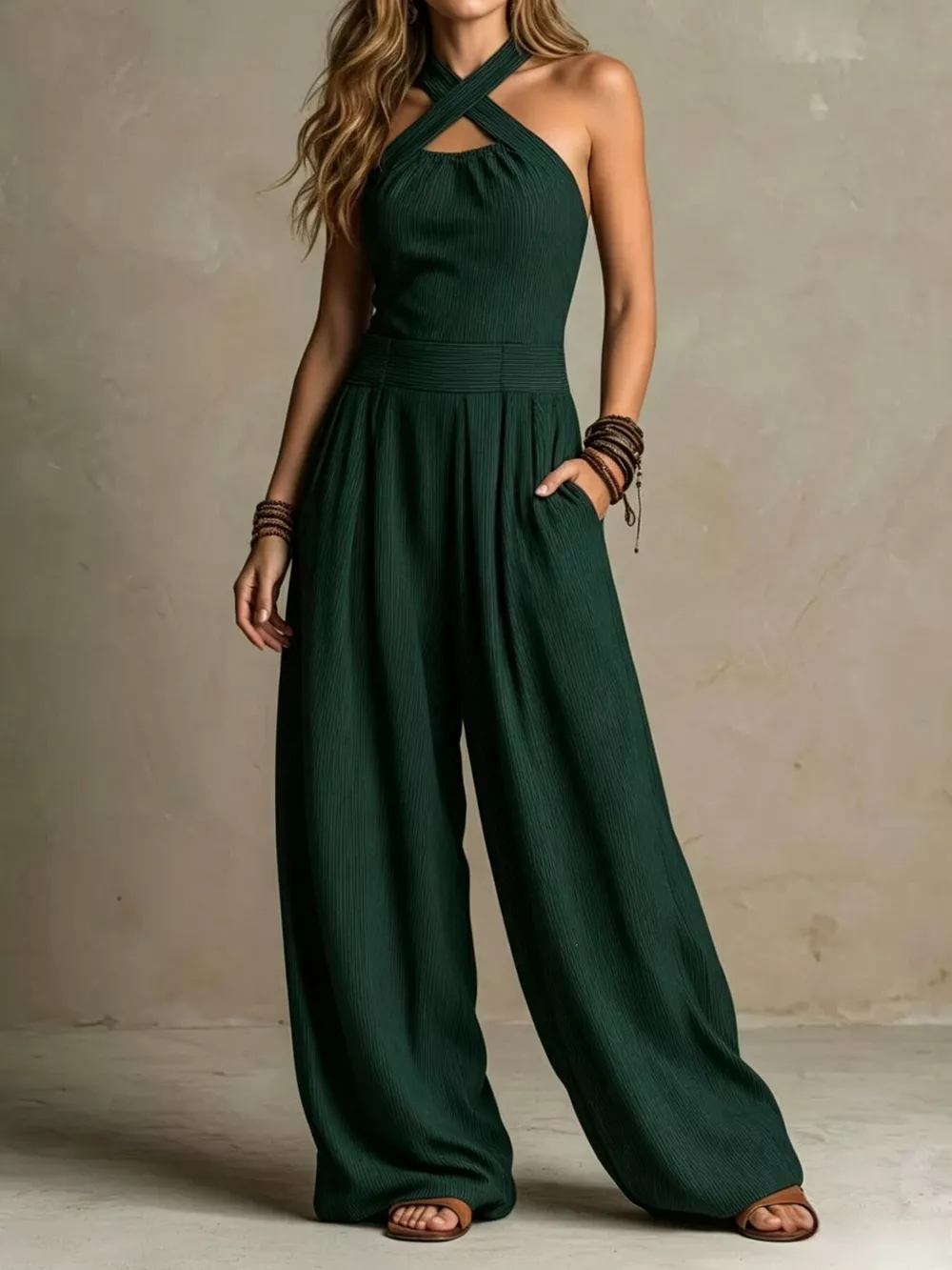 Halter Neck Wide-Leg Jumpsuit with Pockets, image 6