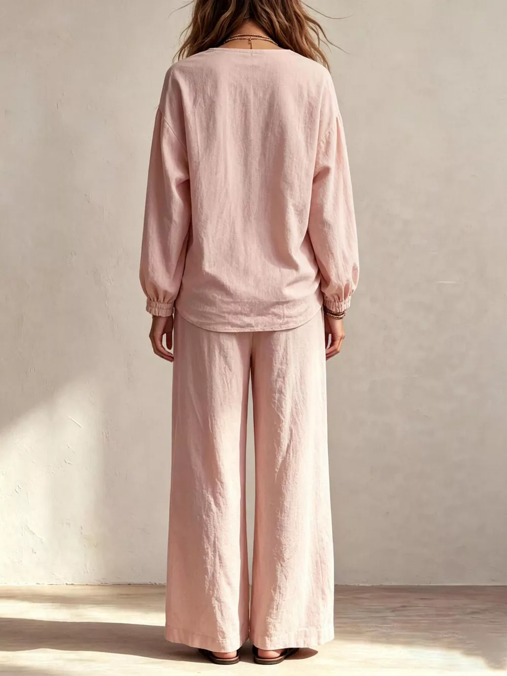 V-Neck Top and Wide-Leg Pants Set, image 4