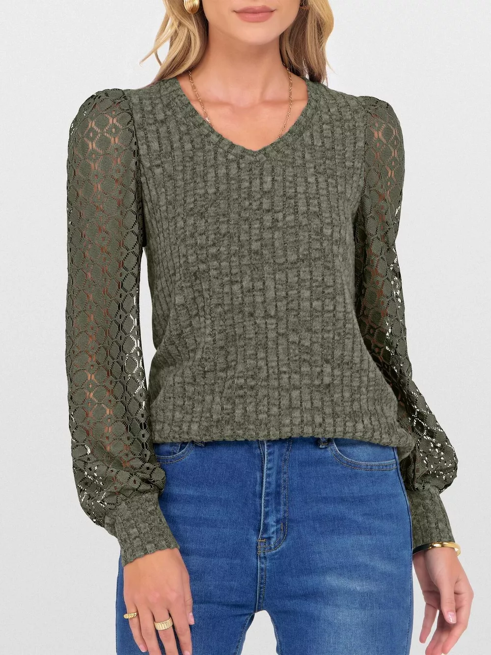 Lace Sleeve V-Neck T-Shirt, image 21