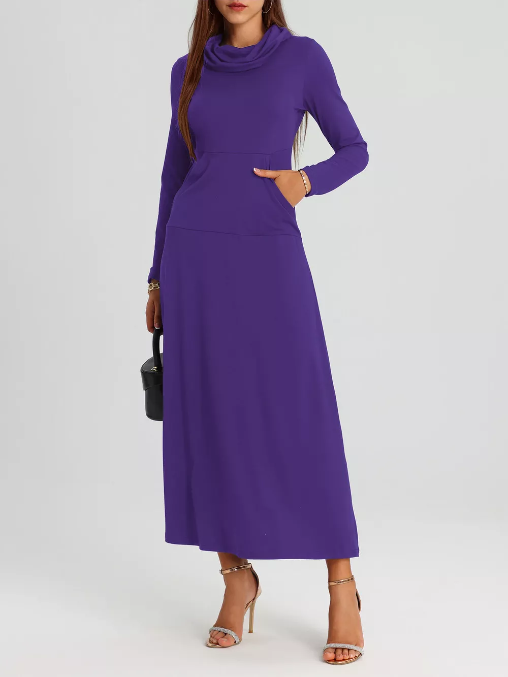 Cowl Neck Long Sleeve Midi Dress, image 20