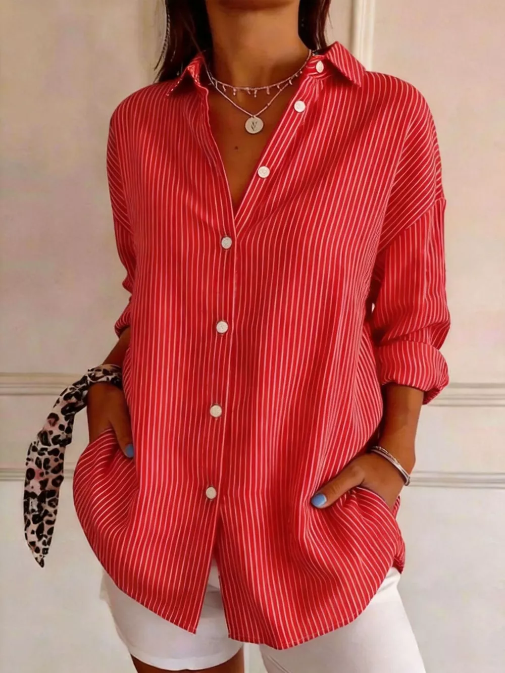 Full Size Striped Button-Down Long Sleeve Shirt Plus Size, image 8