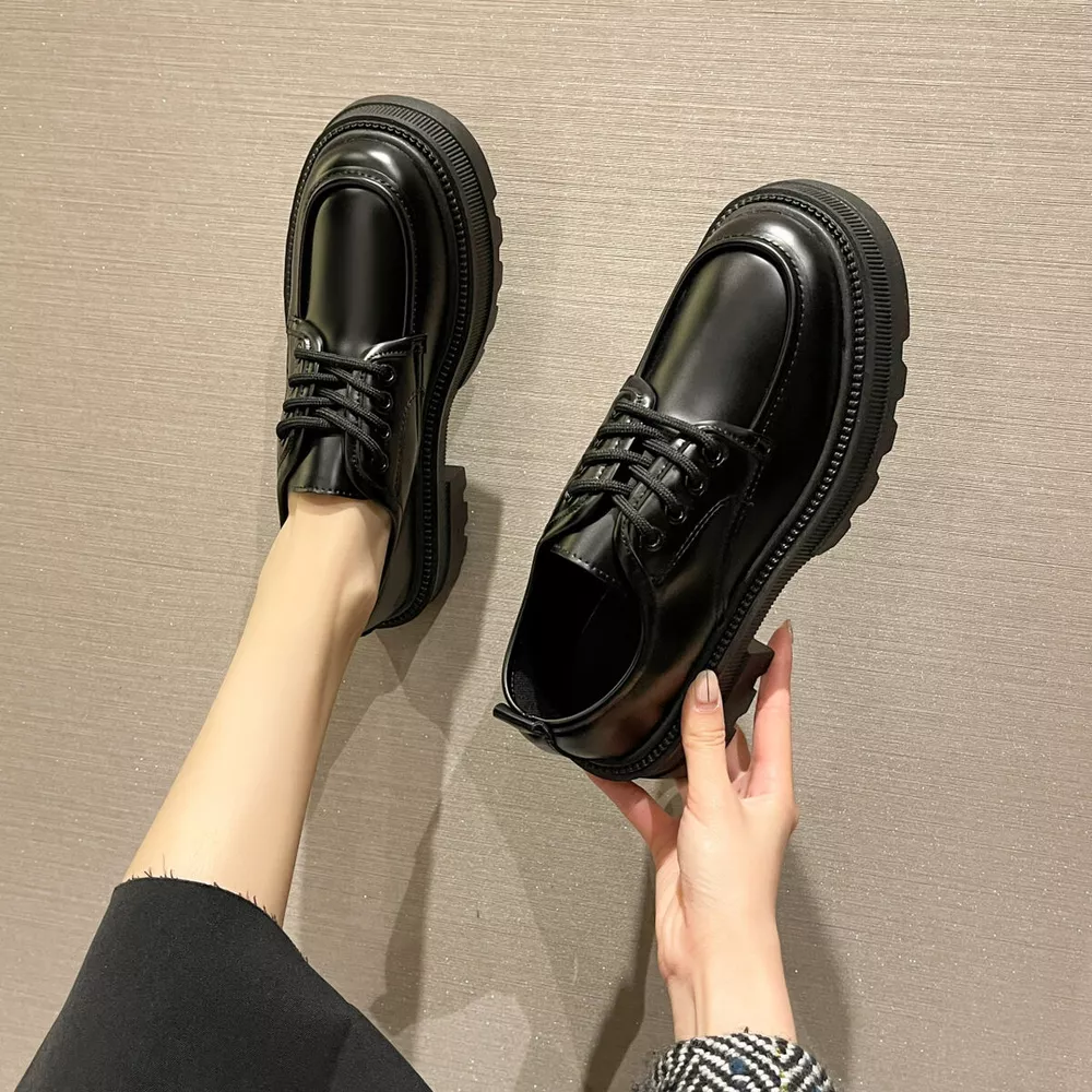 Chunky Platform Lace-Up Loafers with Glossy Finish, image 5