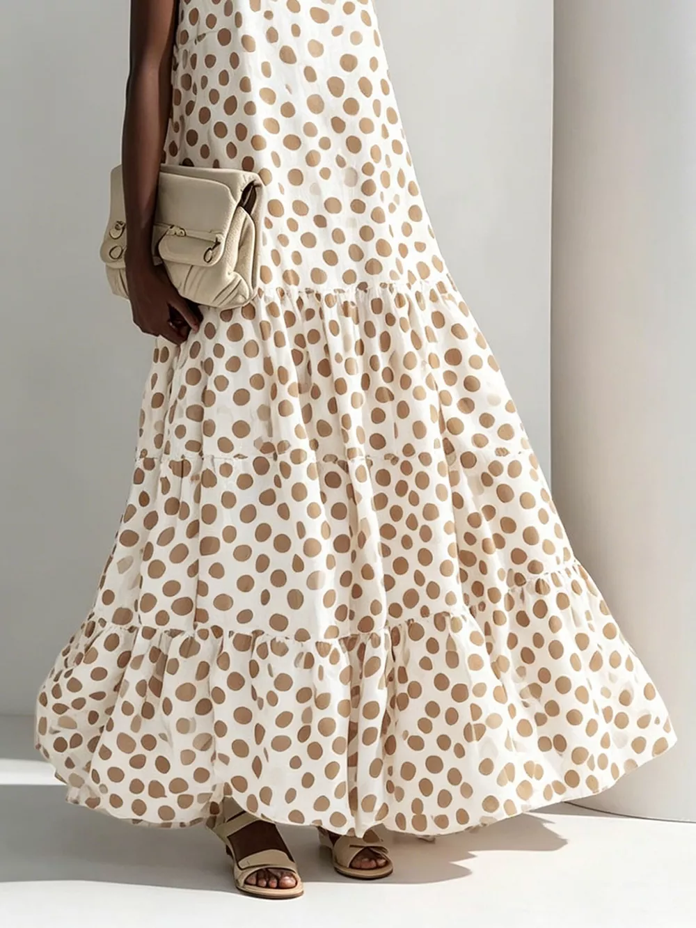 Polka Dot Sleeveless Tiered Maxi Dress, image 3