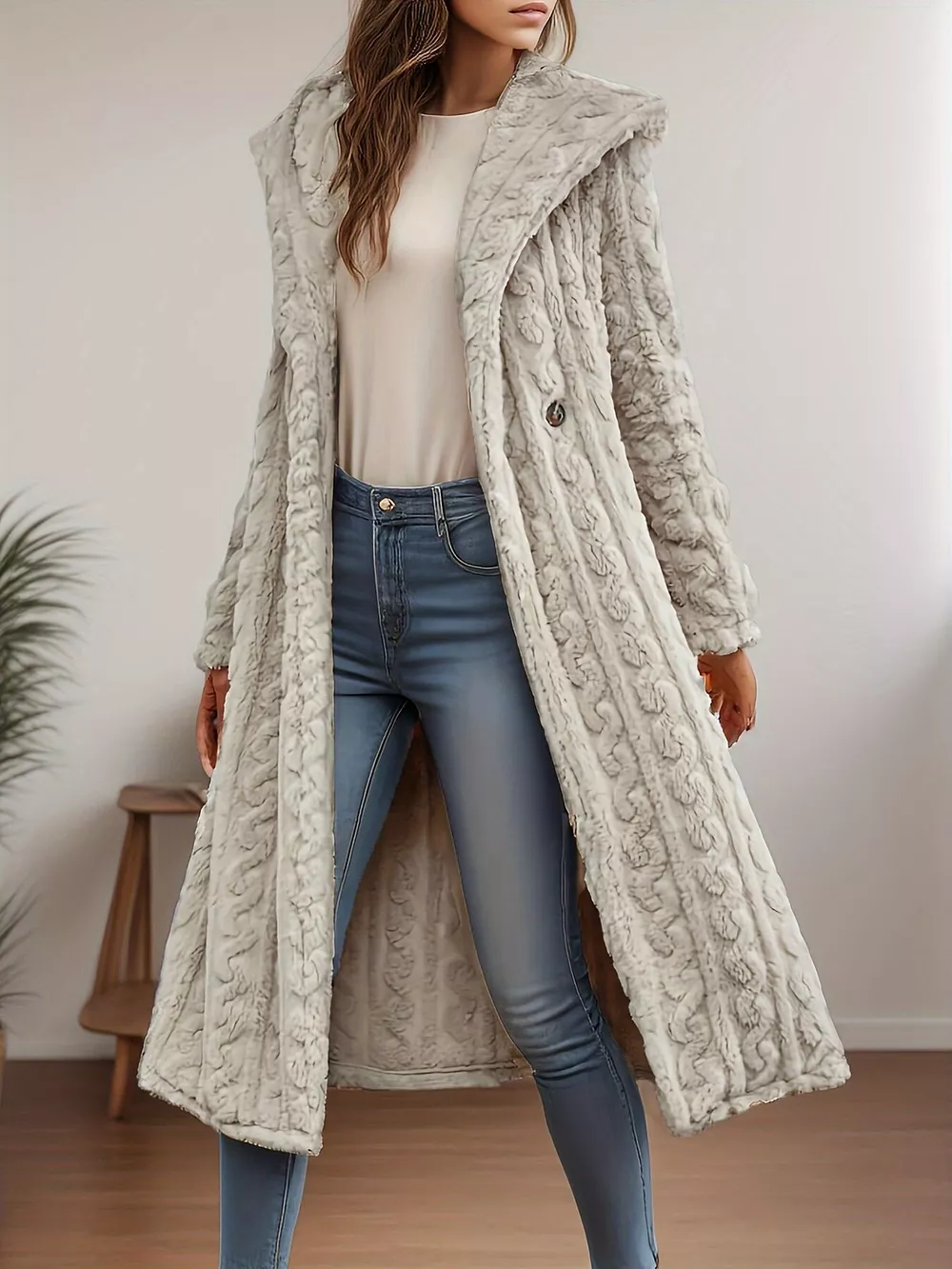 Cozy Hooded Button Up Longline Outerwear, image 10
