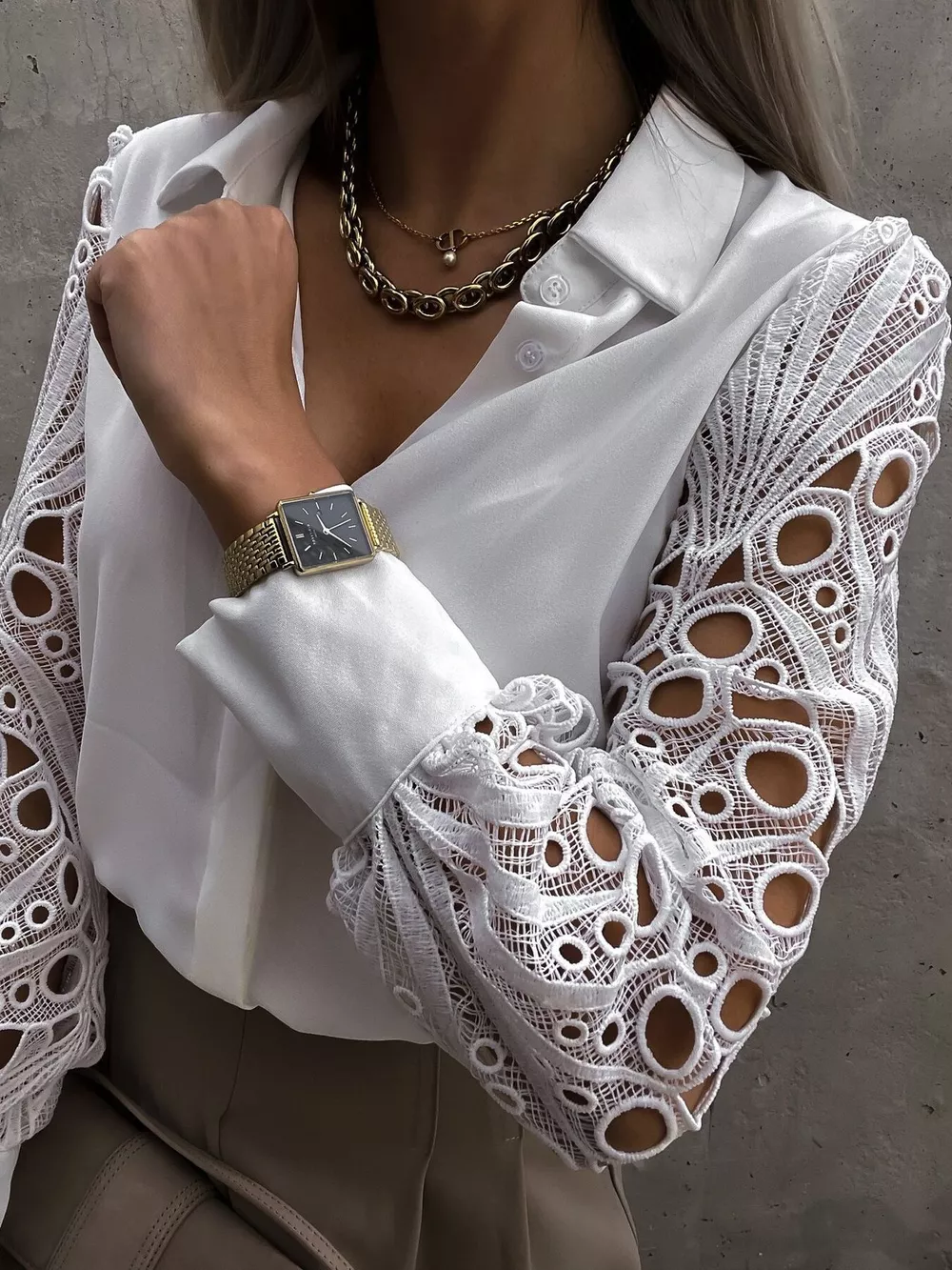 Lace Sleeve Collared Neck Blouse, image 3