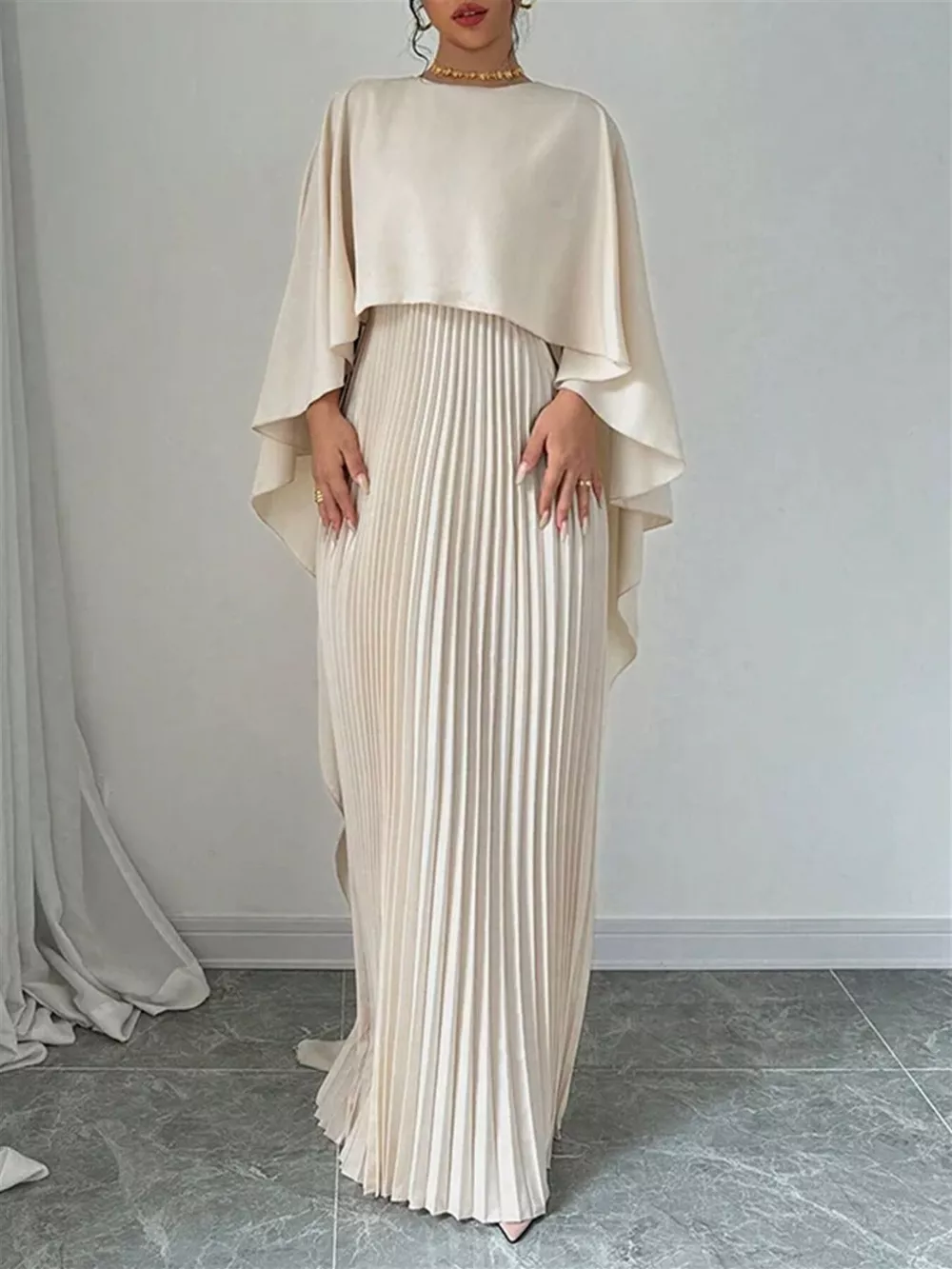 Cape Pleated Maxi Dress, image 2