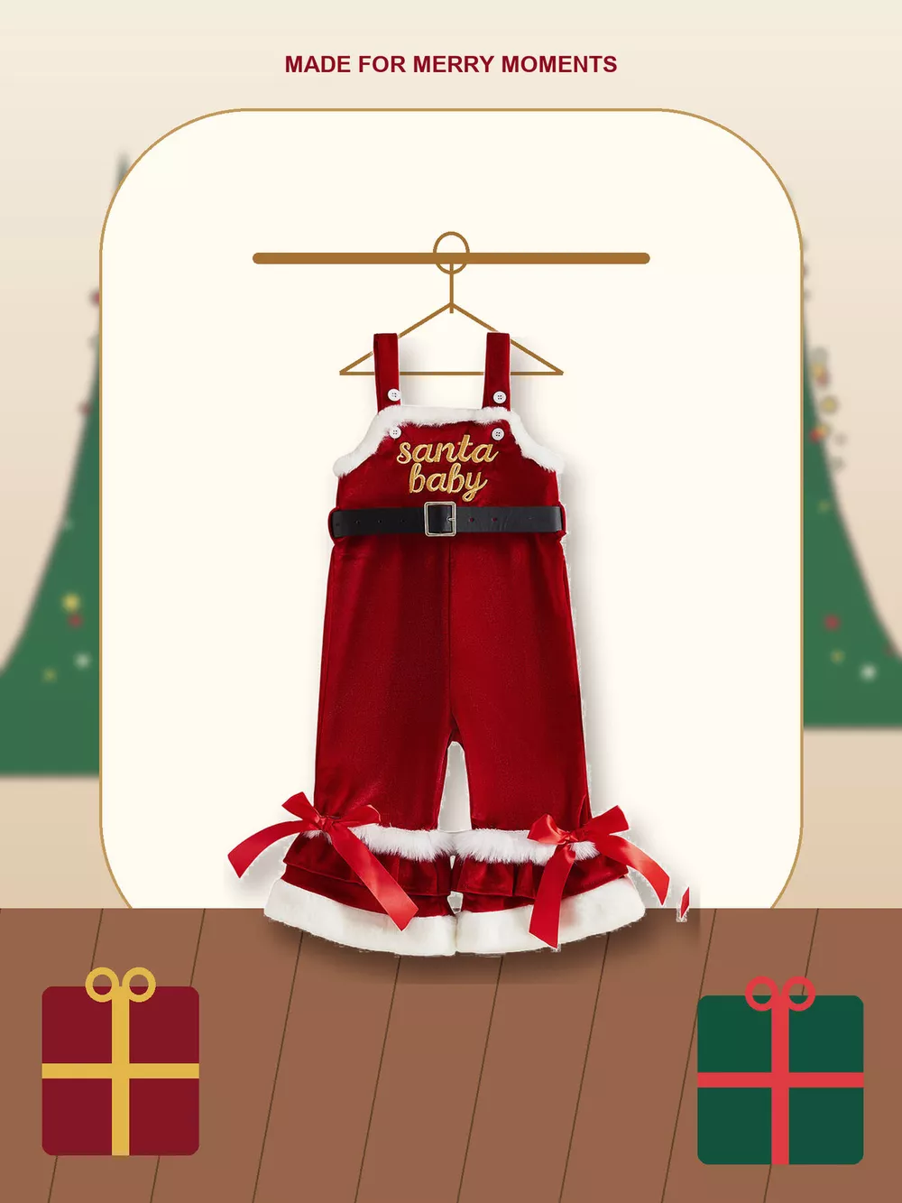 Children's Santa Baby Velvet Christmas Overalls, image 2