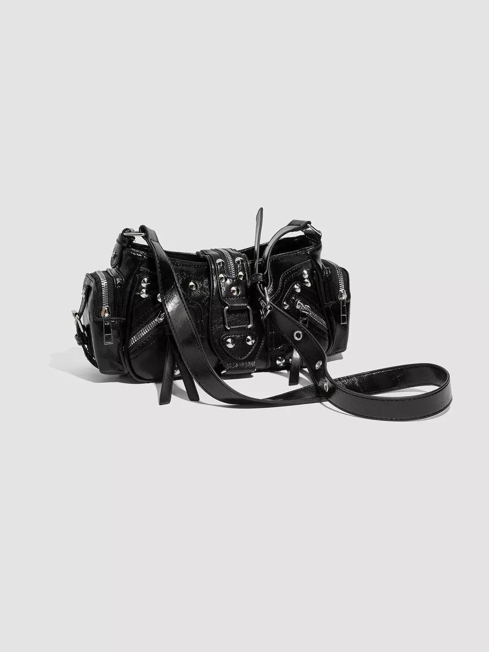 Y2K Style Rivet Embellished Patent Leather Shoulder Bag, image 5