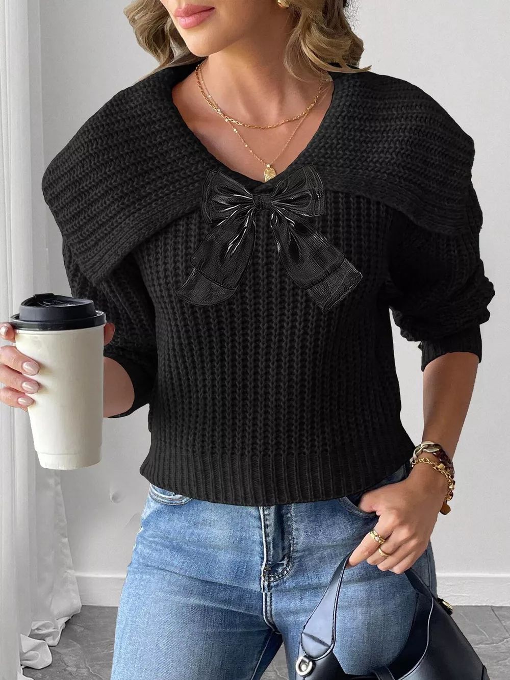Contrast Bow Long Sleeve Sweater, image 7