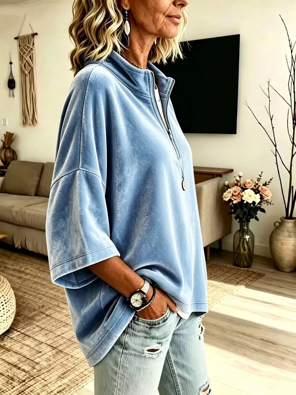 Full Size Velvet Quarter-Zip Sweatshirt Plus Size, image 8