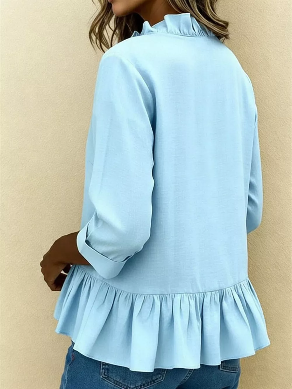 Full Size Ruffled V-Neck Long Sleeve Blouse Plus Size, image 8