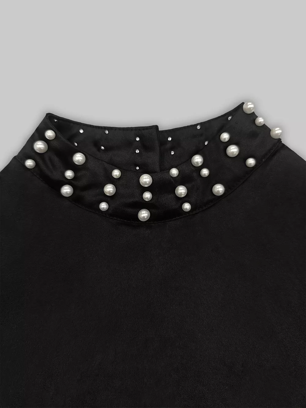 Pearl-Embellished Mock Neck Ruffle Hem Dress, image 9