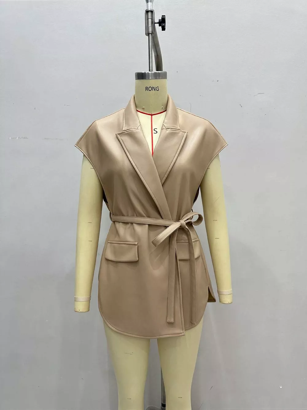 Sleek Faux Leather Belted Vest Coat, image 10
