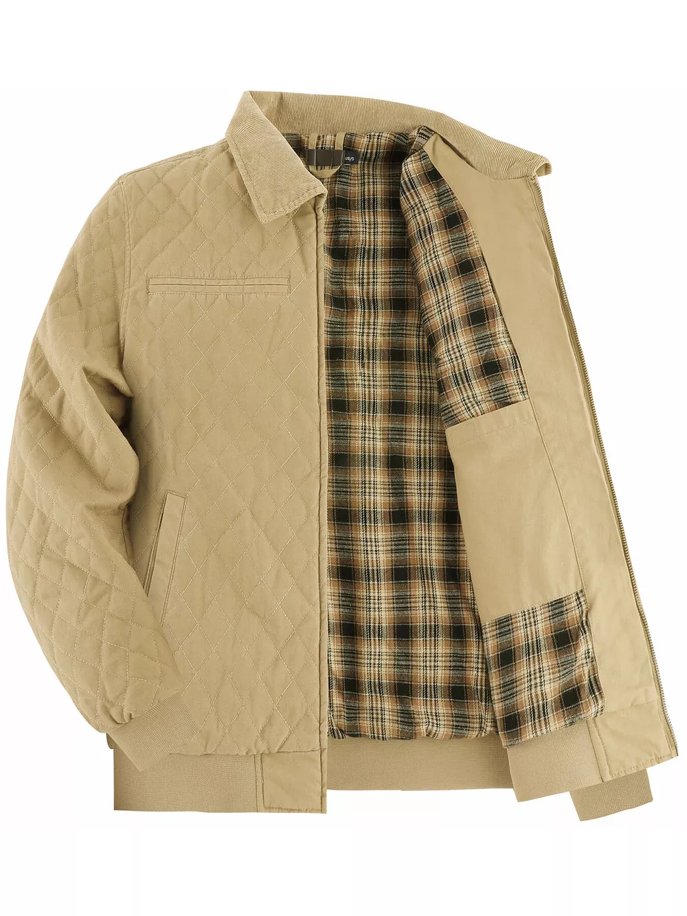 Men's Quilted Collared Neck Jacket with Plaid Lining, image 8