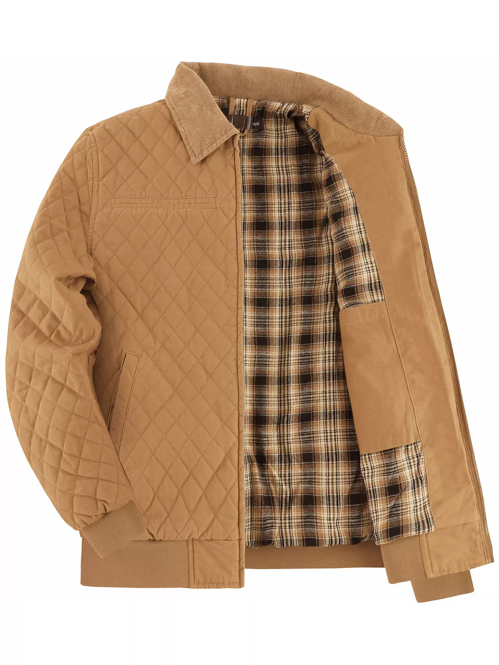 Men's Quilted Collared Neck Jacket with Plaid Lining, image 10