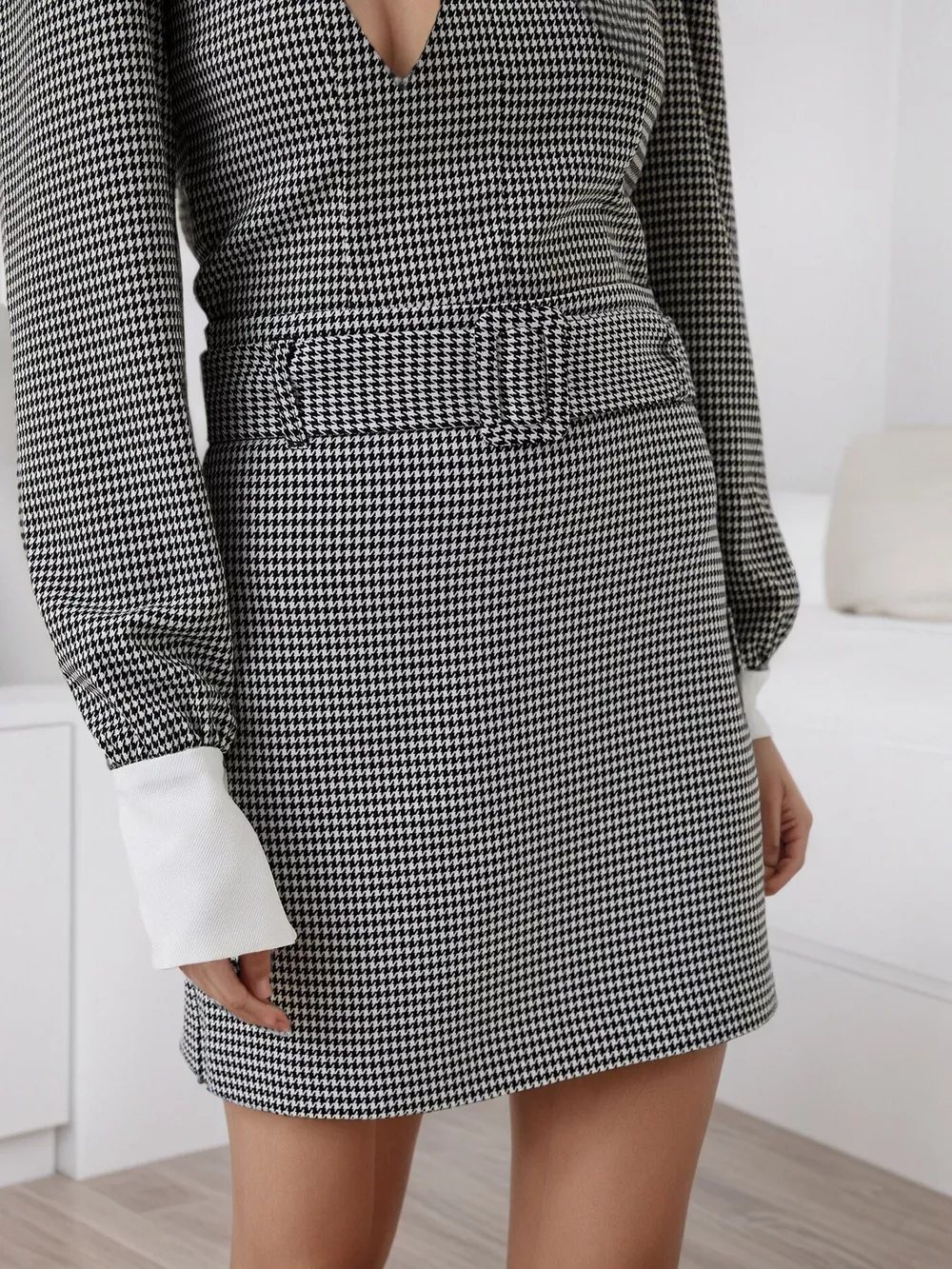 Contrast Collar Houndstooth Mini Dress, image 2