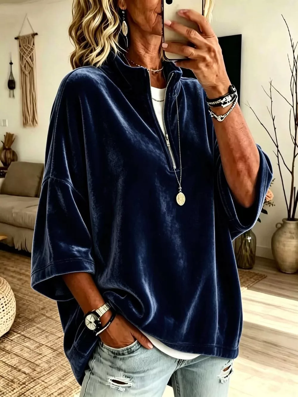 Full Size Velvet Quarter-Zip Sweatshirt Plus Size, image 13