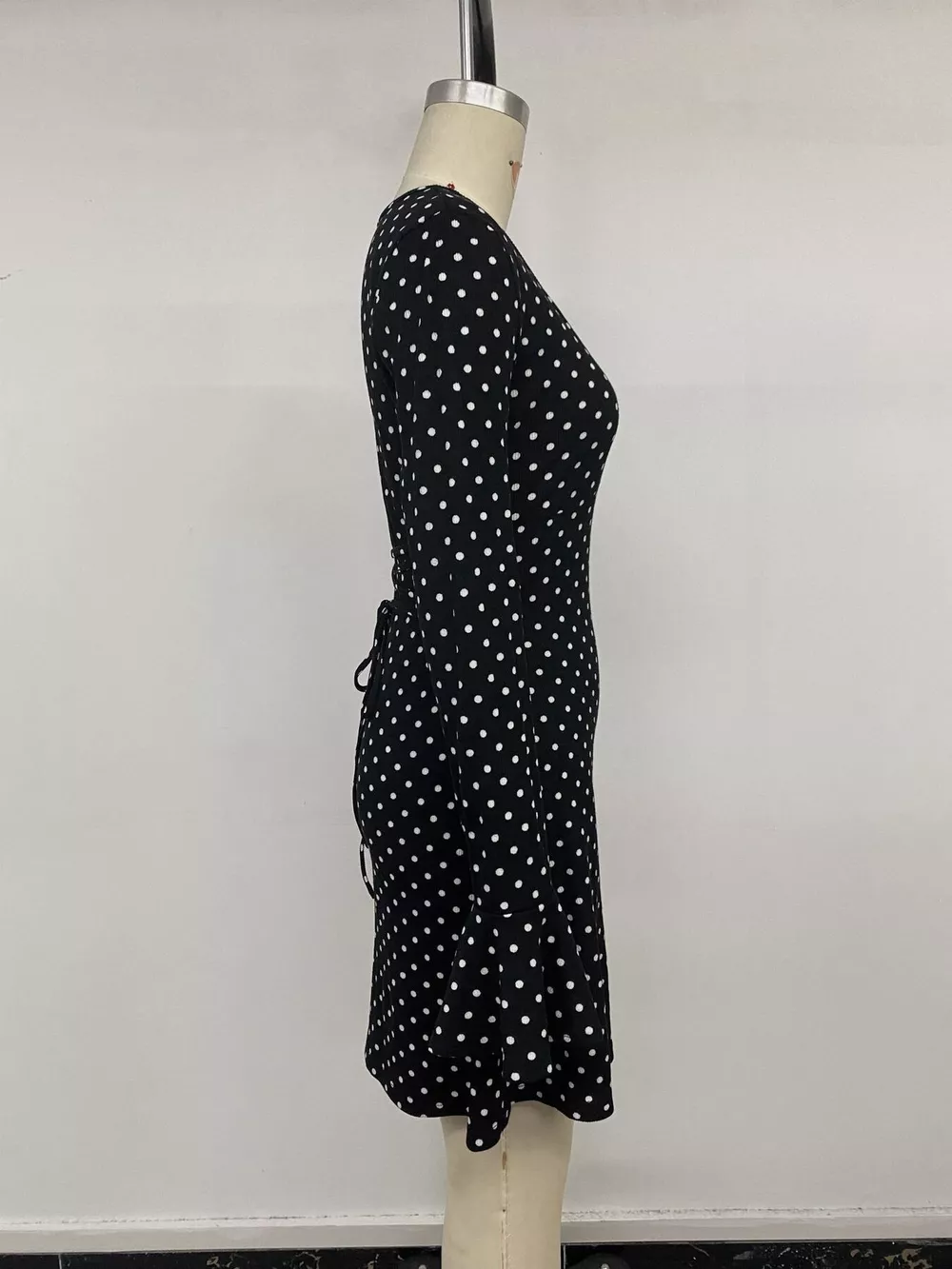 Polka Dot Long Sleeve Ruffle Hem Mini Dress, image 13