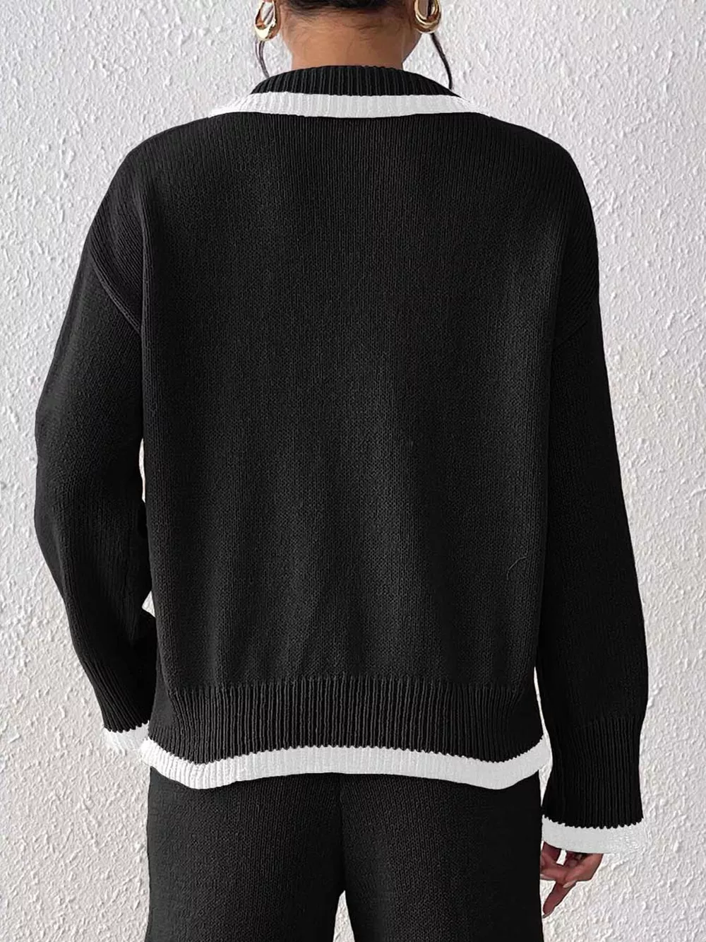 Contrast Trim Polo Collar Sweater, image 10