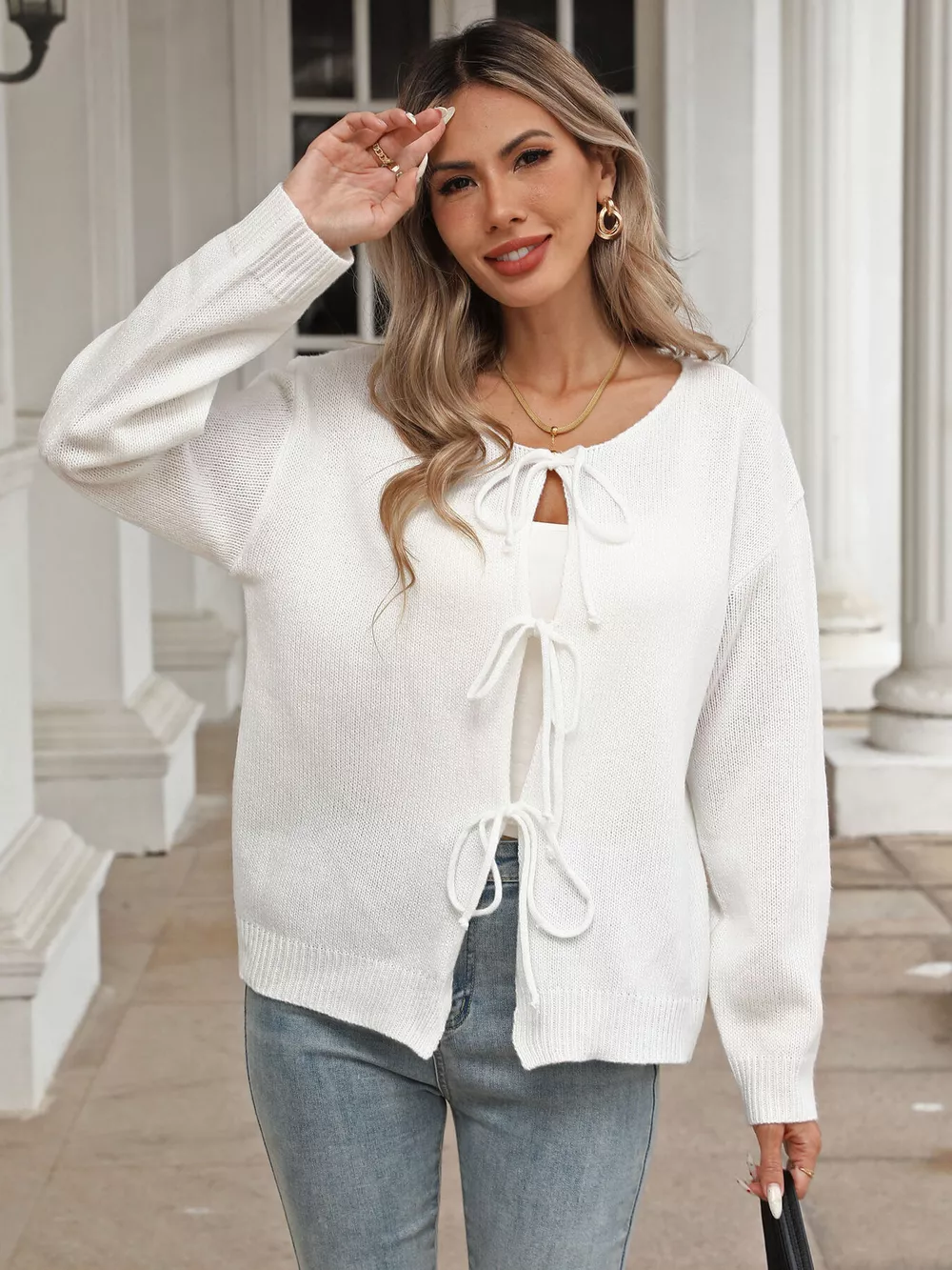 Tie-Front Long Sleeve Cardigan, image 5