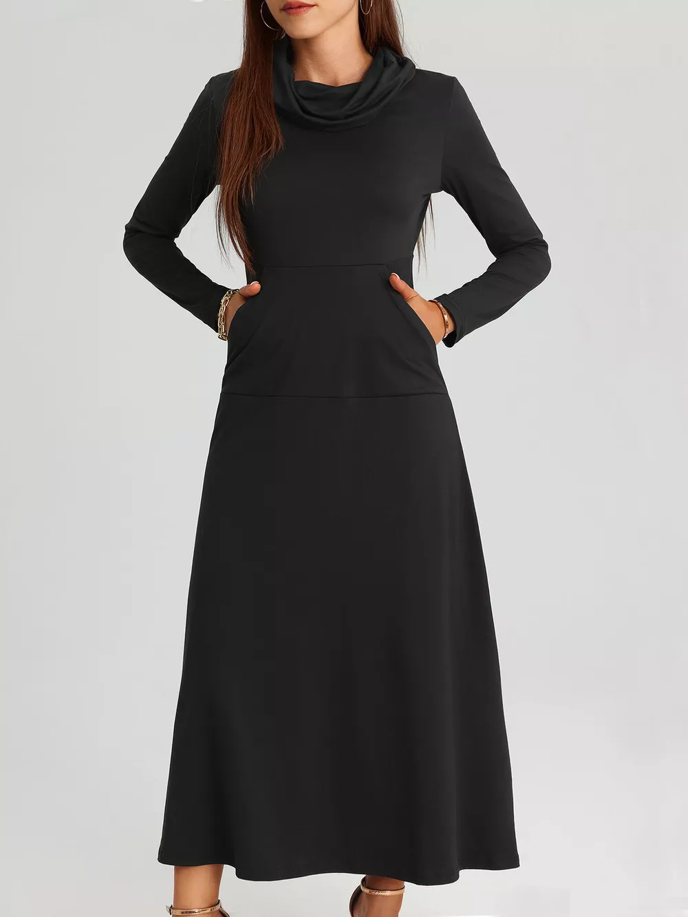 Cowl Neck Long Sleeve Midi Dress, image 8