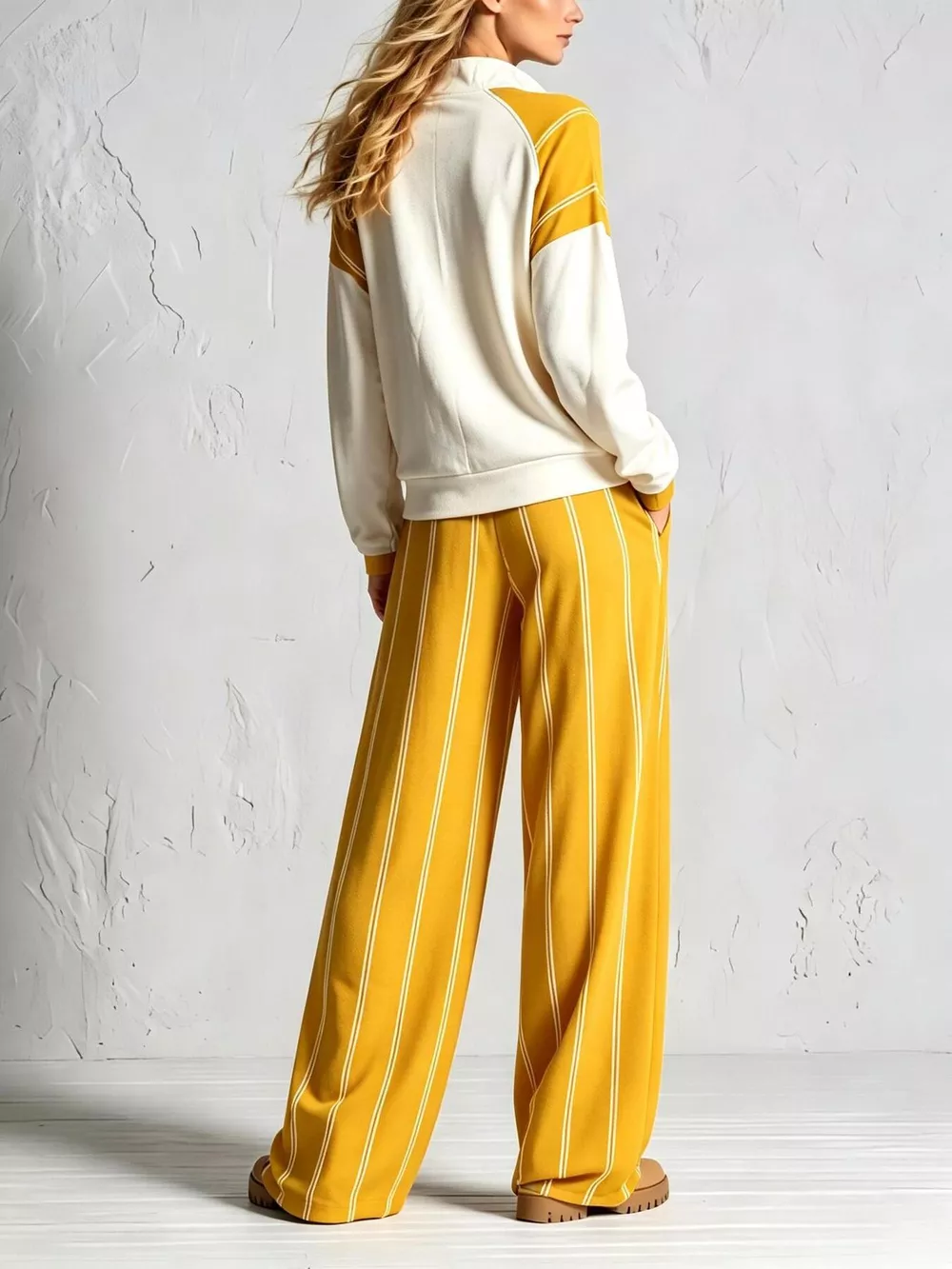 Quarter-Zip Sweatshirt and Striped Wide-Leg Pants Set, image 6