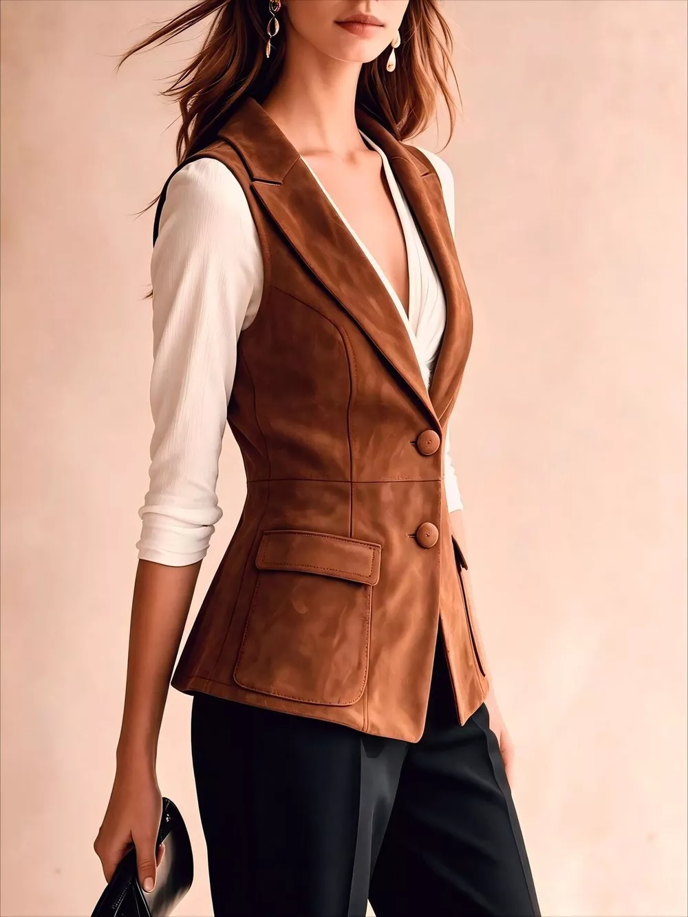 Button-Front Closure Suede Vest Coat, image 2