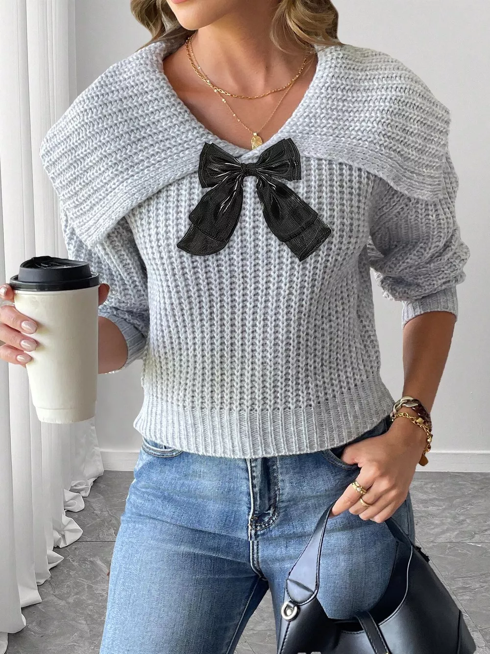 Contrast Bow Long Sleeve Sweater, image 11